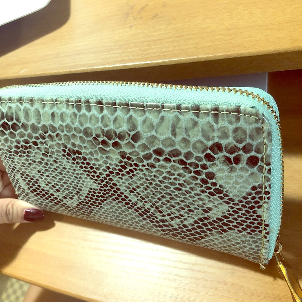 Wallet snakeskin print and mint green